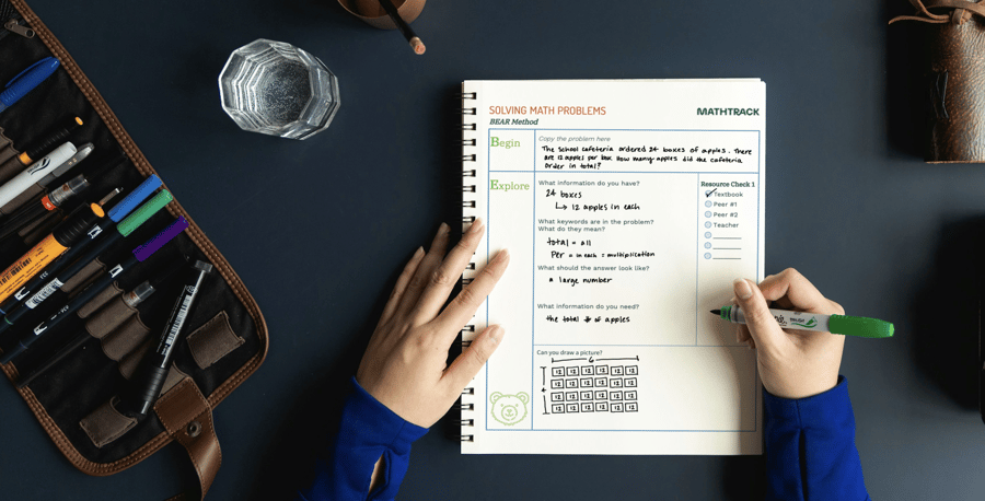 Math worksheet at a desk