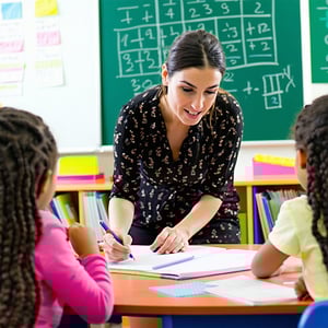 A teacher working with students