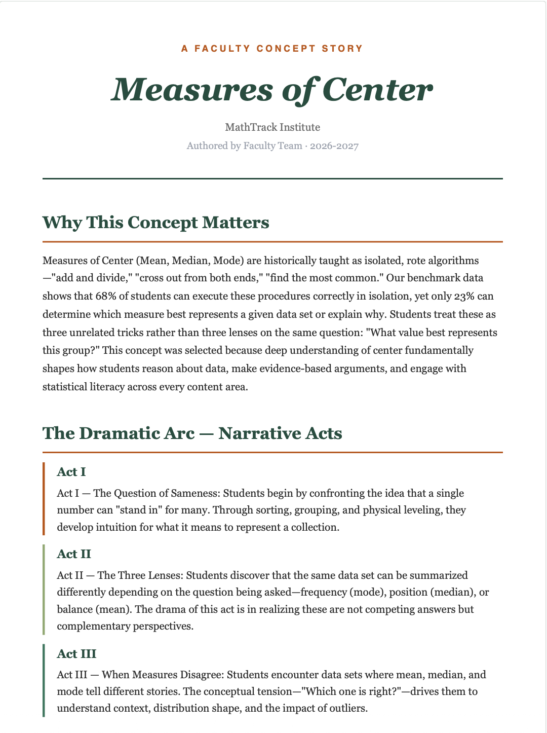 Concept Story Studio interface showing the Naming the Acts step